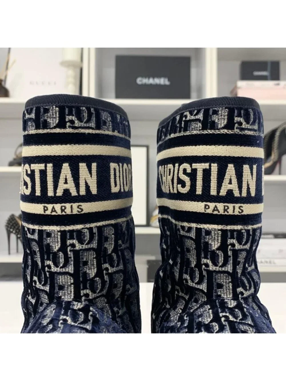 Dior Oblique Logo Velour Shearling Short Boots